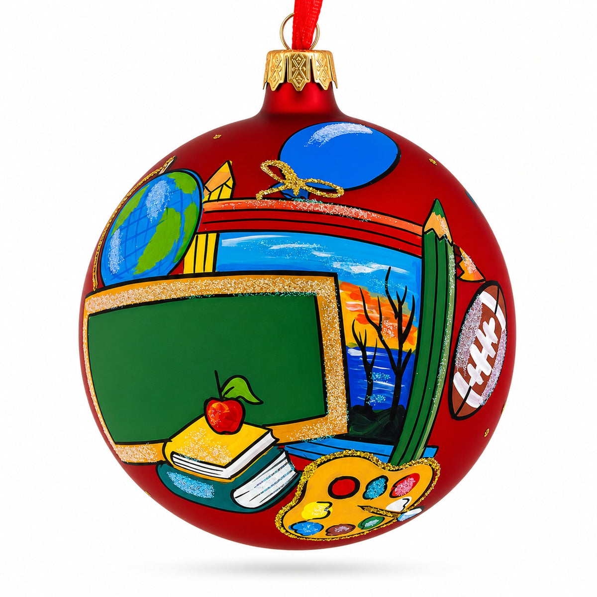 Back to School Glass Ball Christmas Ornament 4 Inches