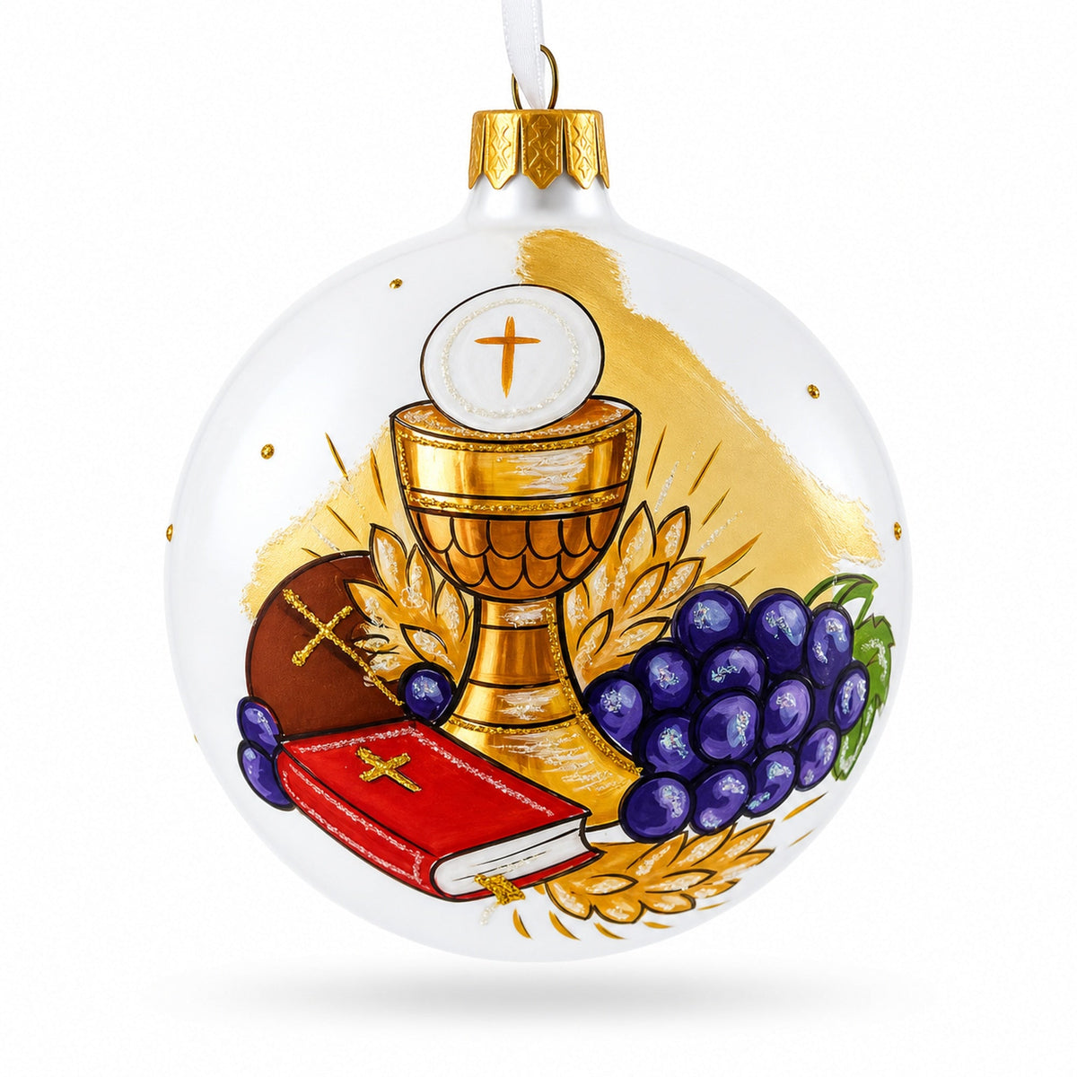 First Communion on White Glass Ball Christmas Ornament 4 Inches