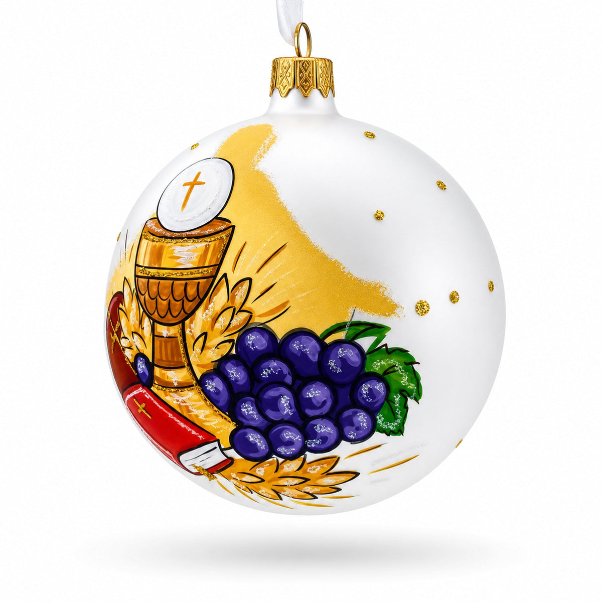 First Communion on White Glass Ball Christmas Ornament 4 Inches