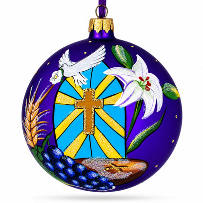 First Communion on Purple Glass Ball Christmas Ornament 4 Inches