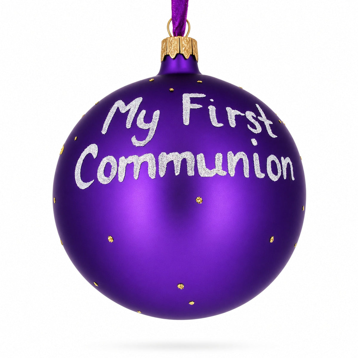 First Communion on Purple Glass Ball Christmas Ornament 4 Inches