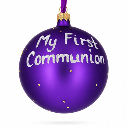First Communion on Purple Glass Ball Christmas Ornament 4 Inches