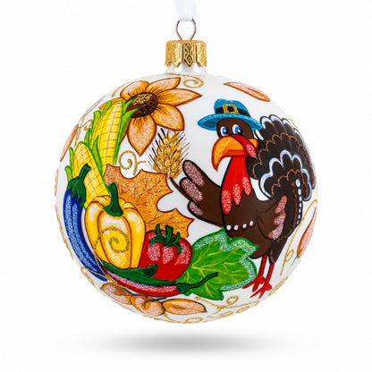Turkey in Hat Thanksgiving Glass Ball Christmas Ornaments 4 Inches