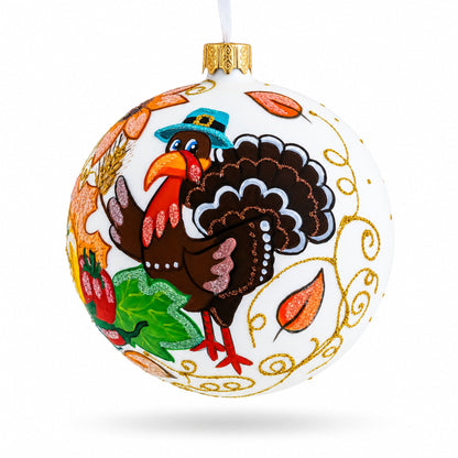 Turkey in Hat Thanksgiving Glass Ball Christmas Ornaments 4 Inches