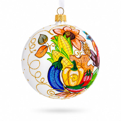 Turkey in Hat Thanksgiving Glass Ball Christmas Ornaments 4 Inches