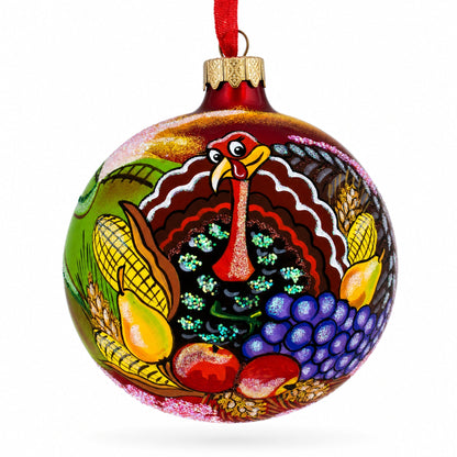 Turkey on the Field Thanksgiving Glass Ball Christmas Ornaments 4 Inches