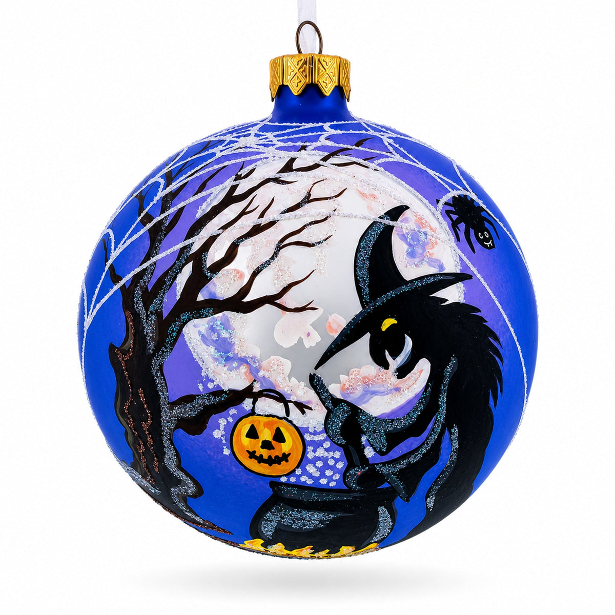 The Witch on Halloween Glass Ball Christmas Ornament 4 Inches