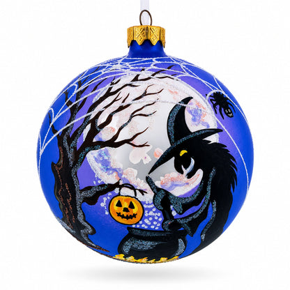 The Witch on Halloween Glass Ball Christmas Ornament 4 Inches