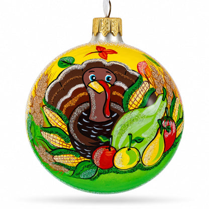 Turkey and Veggies Glass Ball Christmas Ornament 3.25 Inches