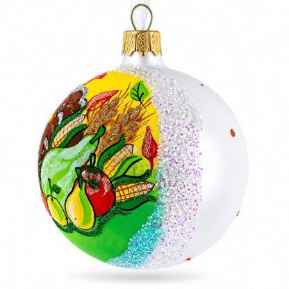Turkey and Veggies Glass Ball Christmas Ornament 3.25 Inches