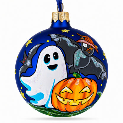 Ghost and Bat Glass Ball Halloween Ornament 3.25 Inches