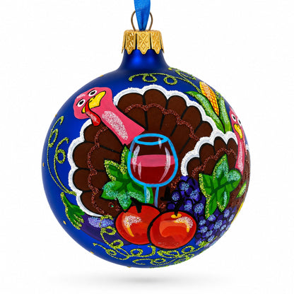 Turkey and Thanksgiving Party Glass Ball Christmas Ornaments 3.25 Inches