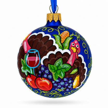 Turkey and Thanksgiving Party Glass Ball Christmas Ornaments 3.25 Inches