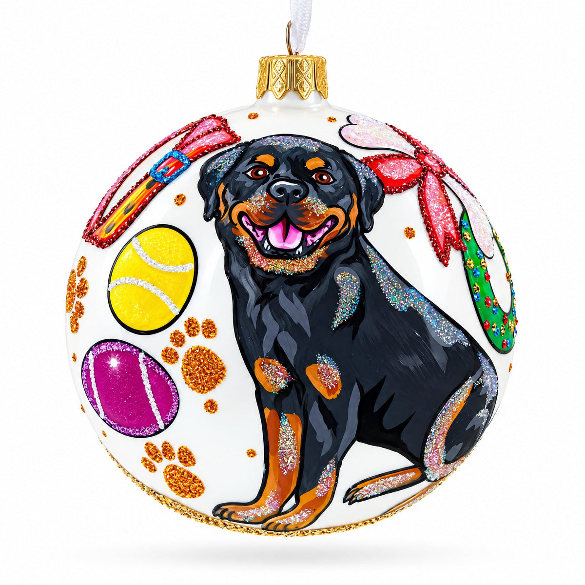 Rottweiler Gifts Glass Ball Christmas Ornaments 4 Inches