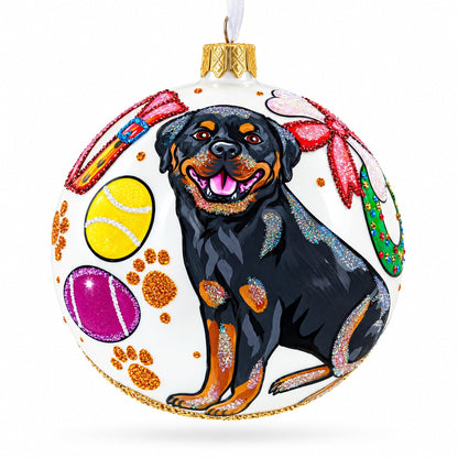 Rottweiler Gifts Glass Ball Christmas Ornaments 4 Inches