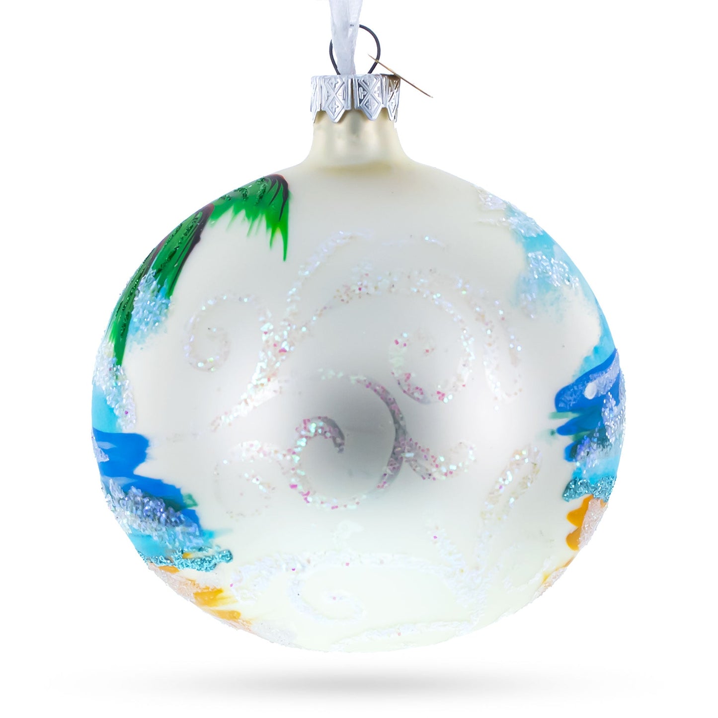 Santa Hat Relaxing at Beach Glass Ball Christmas Ornament 4 Inches