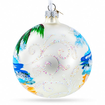 Santa Hat Relaxing at Beach Glass Ball Christmas Ornament 4 Inches