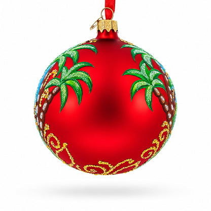 Dinosaurs in Jungles Glass Ball Christmas Ornament 4 Inches