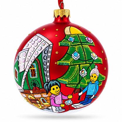 Building Blocks House Glass Ball Christmas Ornament 4 Inches