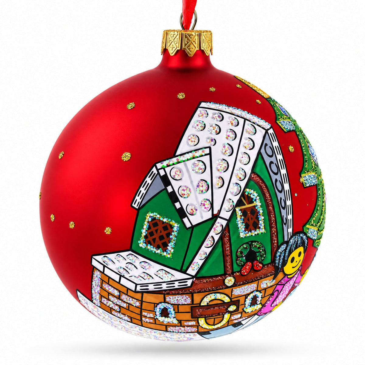 Building Blocks House Glass Ball Christmas Ornament 4 Inches