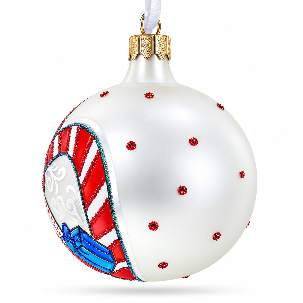 Elf and Candy Canes Glass Ball Christmas Ornaments 3.25 Inches