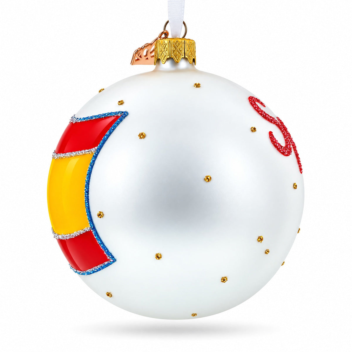 Flag of Spain Glass Ball Christmas Ornament 4 Inches