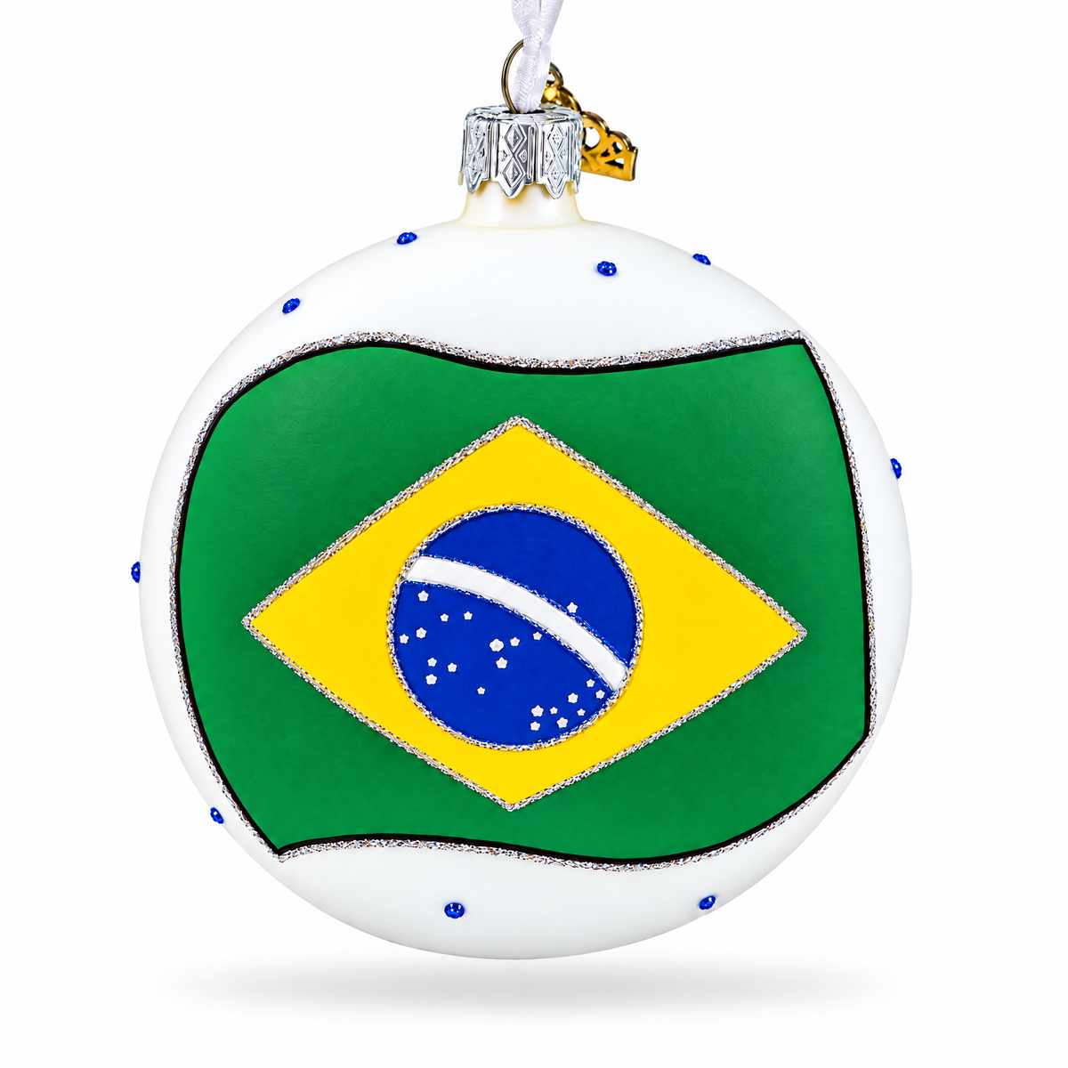 Flag of Brazil Glass Ball Christmas Ornament 4 Inches