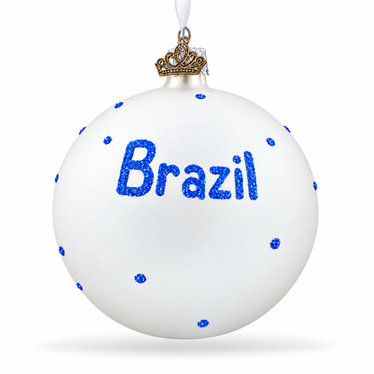 Flag of Brazil Glass Ball Christmas Ornament 4 Inches