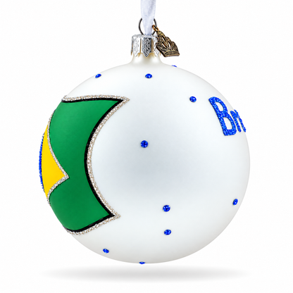 Flag of Brazil Glass Ball Christmas Ornament 4 Inches