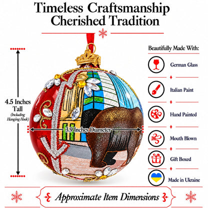 Bear and Bull on Wall Street Glass Ball Christmas Ornament 4 Inches