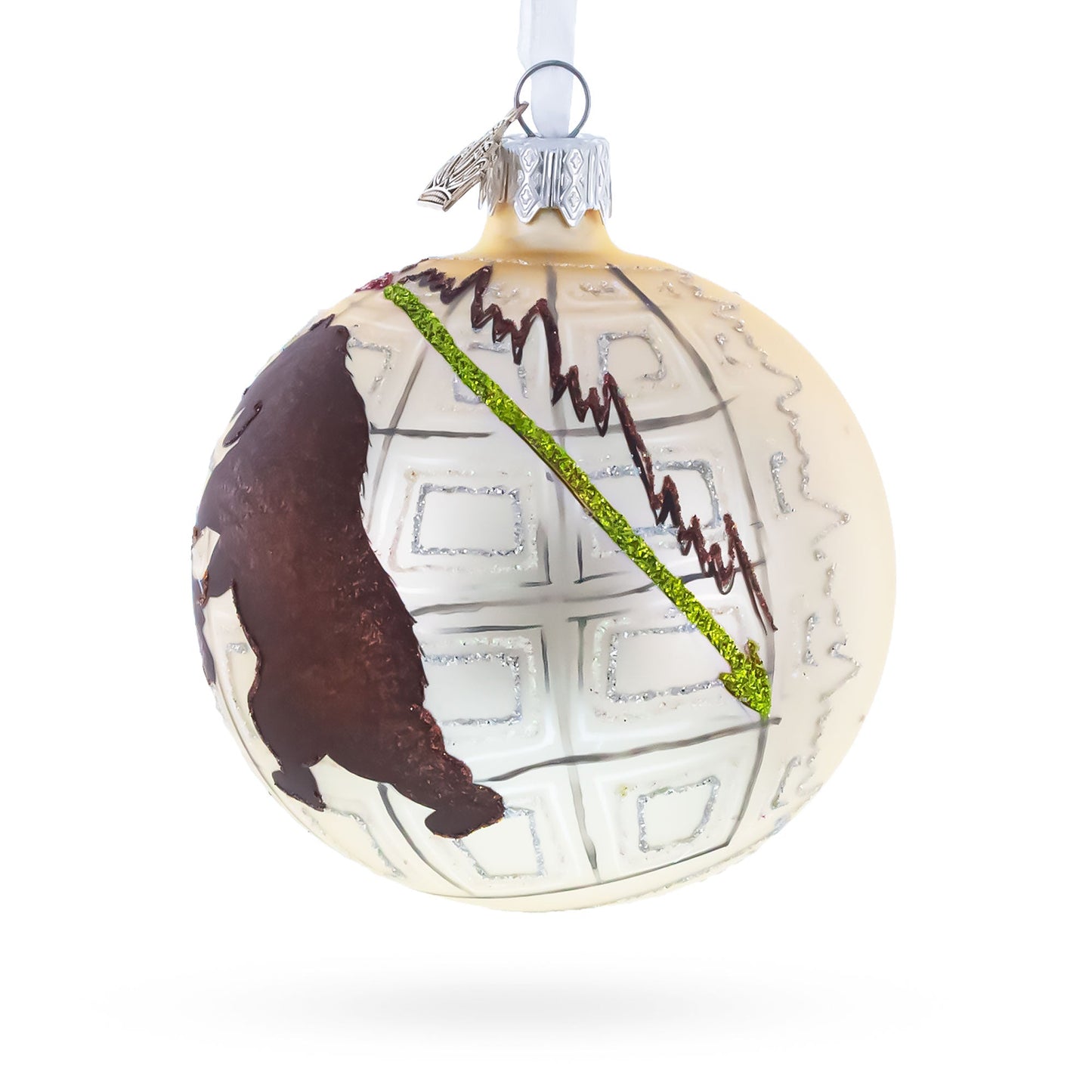 Bull and Bear Stock Market Glass Ball Christmas Ornament 3.25 Inches