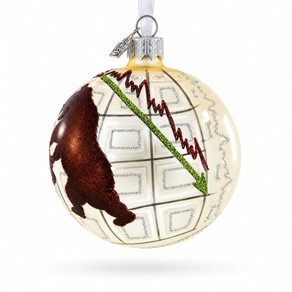 Bull and Bear Stock Market Glass Ball Christmas Ornament 3.25 Inches