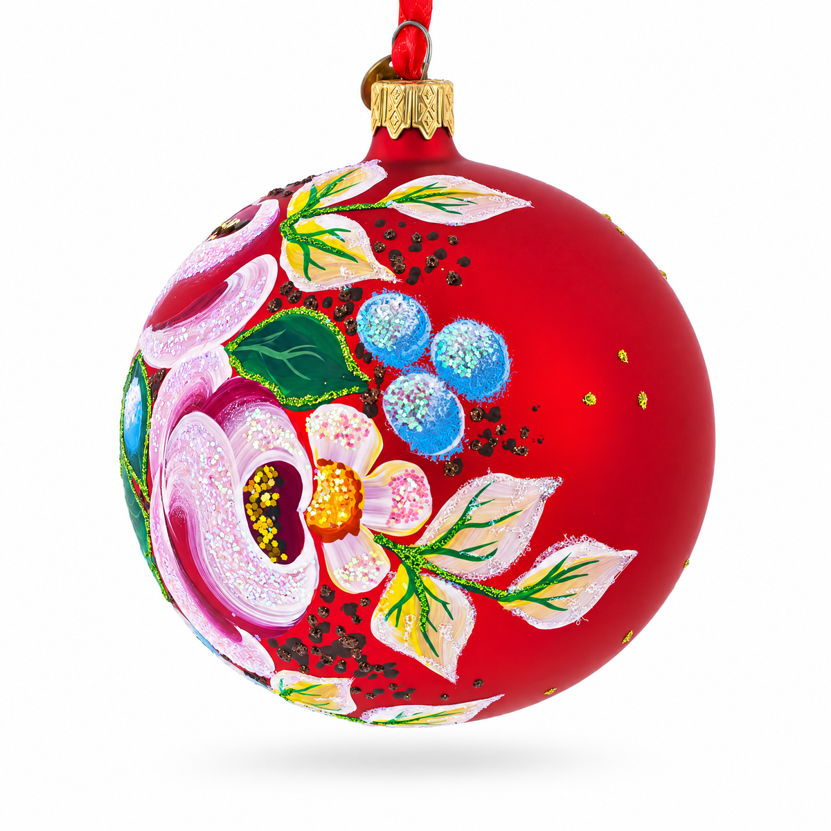 Roses Bouquet Glass Ball Christmas Ornament 4 Inches