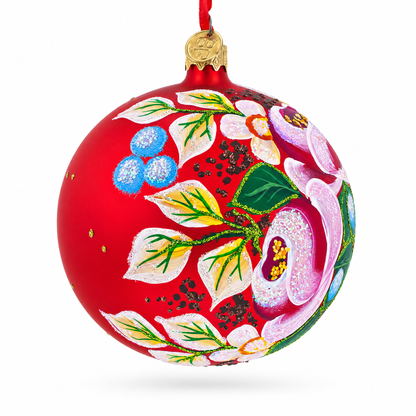 Roses Bouquet Glass Ball Christmas Ornament 4 Inches