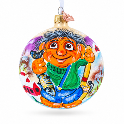 Troll the Fisherman Glass Ball Christmas Ornament 4 Inches