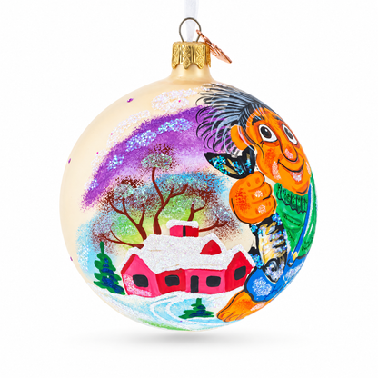 Troll the Fisherman Glass Ball Christmas Ornament 4 Inches
