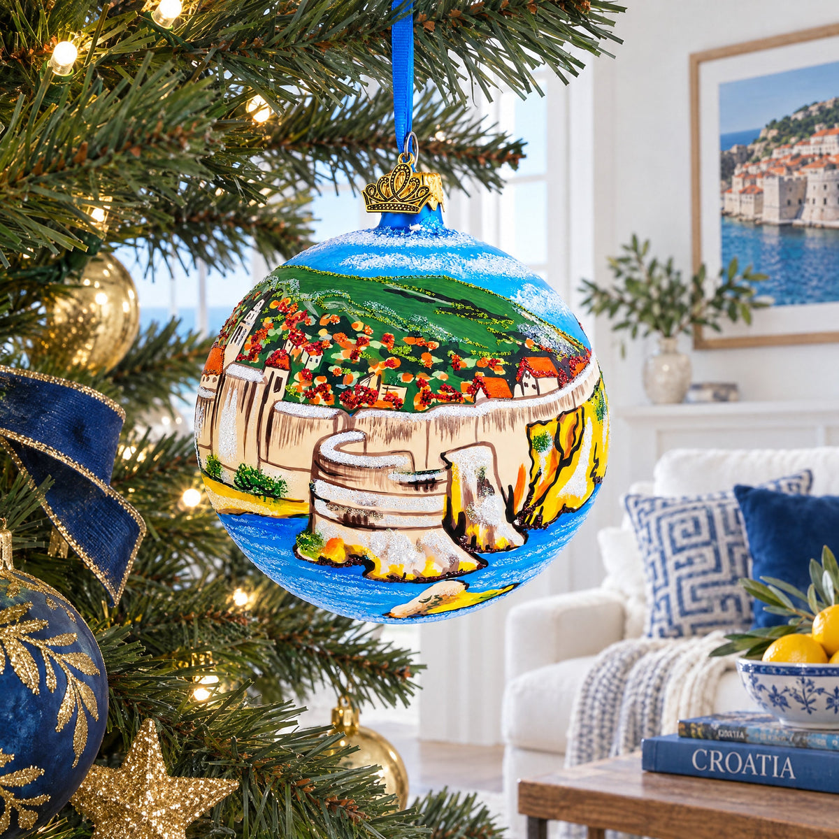 The Walls of Dubrovnik, Croatia Glass Ball Christmas Ornament 4 Inches