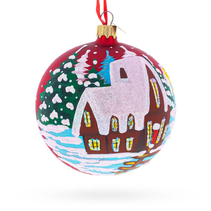 Rooster in the Winter Village Glass Ball Christmas Ornament 4 Inches