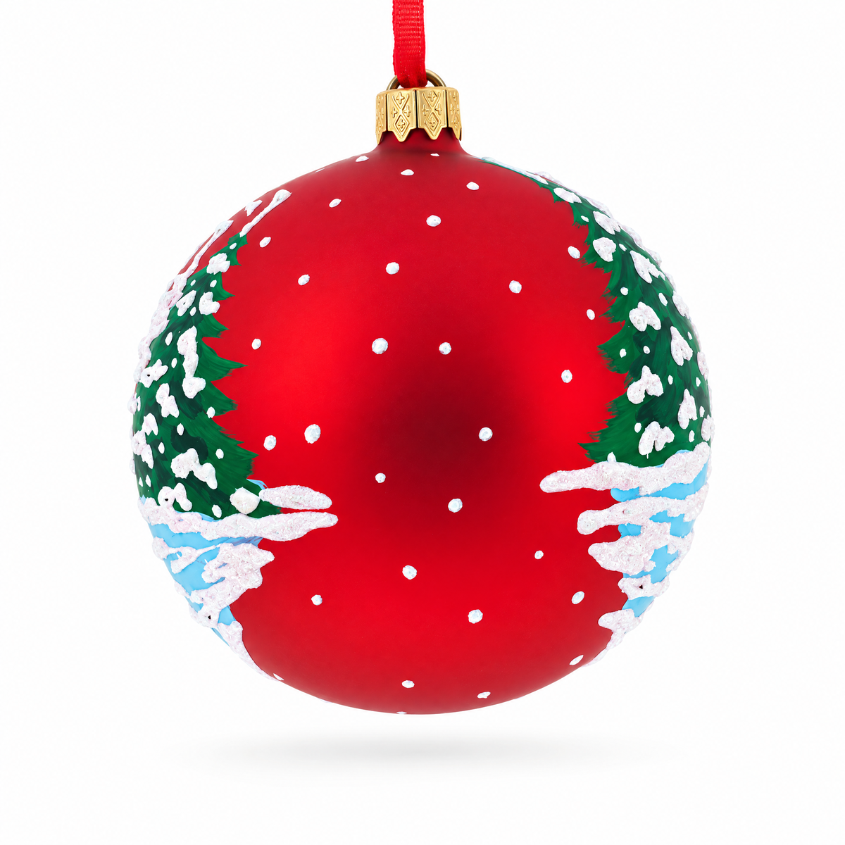 Rooster in the Winter Village Glass Ball Christmas Ornament 4 Inches