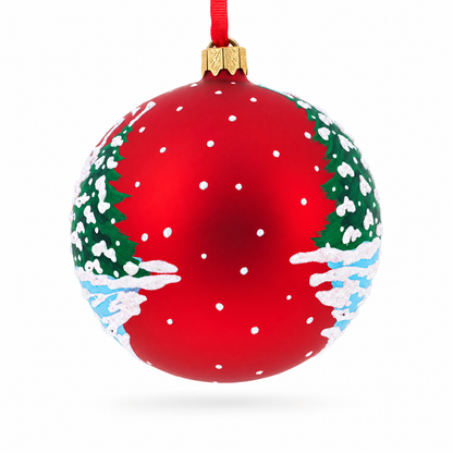 Rooster in the Winter Village Glass Ball Christmas Ornament 4 Inches