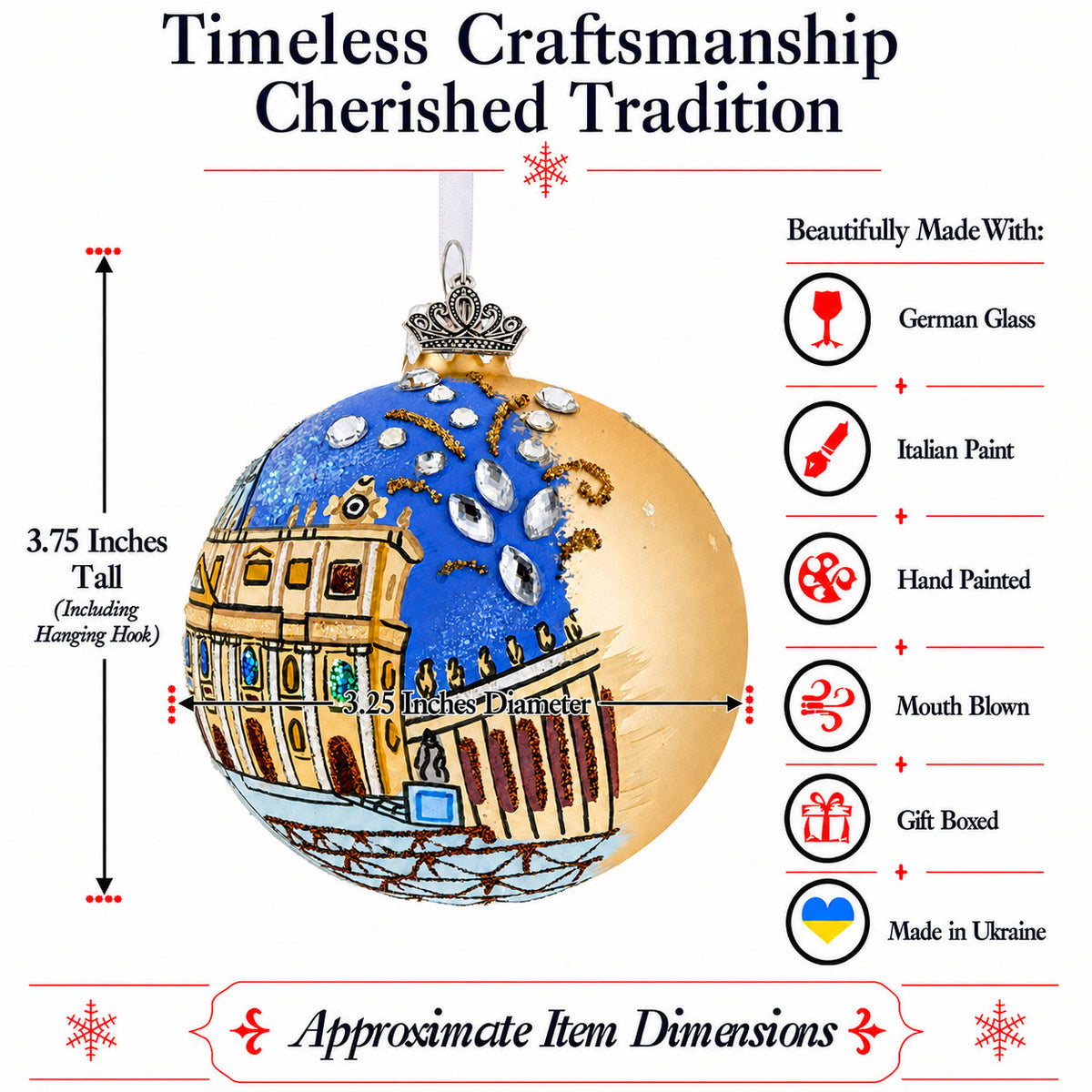 The Papal Basilica of Saint Peter, Vatican Glass Ball Christmas Ornament 3.25 Inches