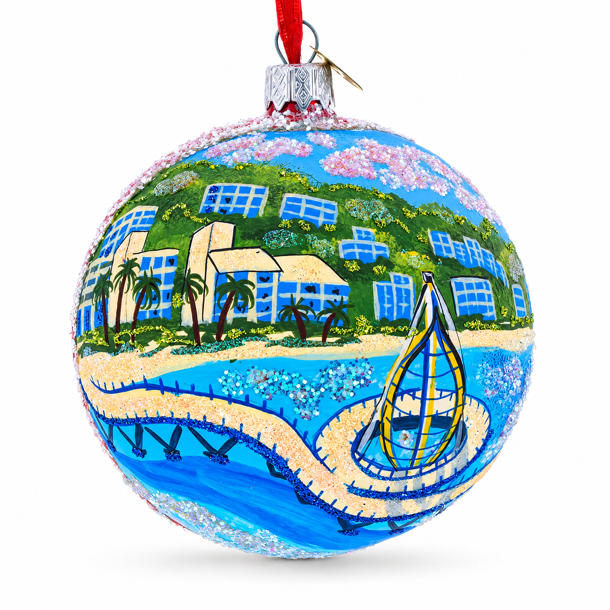 Malecon Boardwalk, Puerto Vallarta, Mexico Glass Ball Christmas Ornament 4 Inches