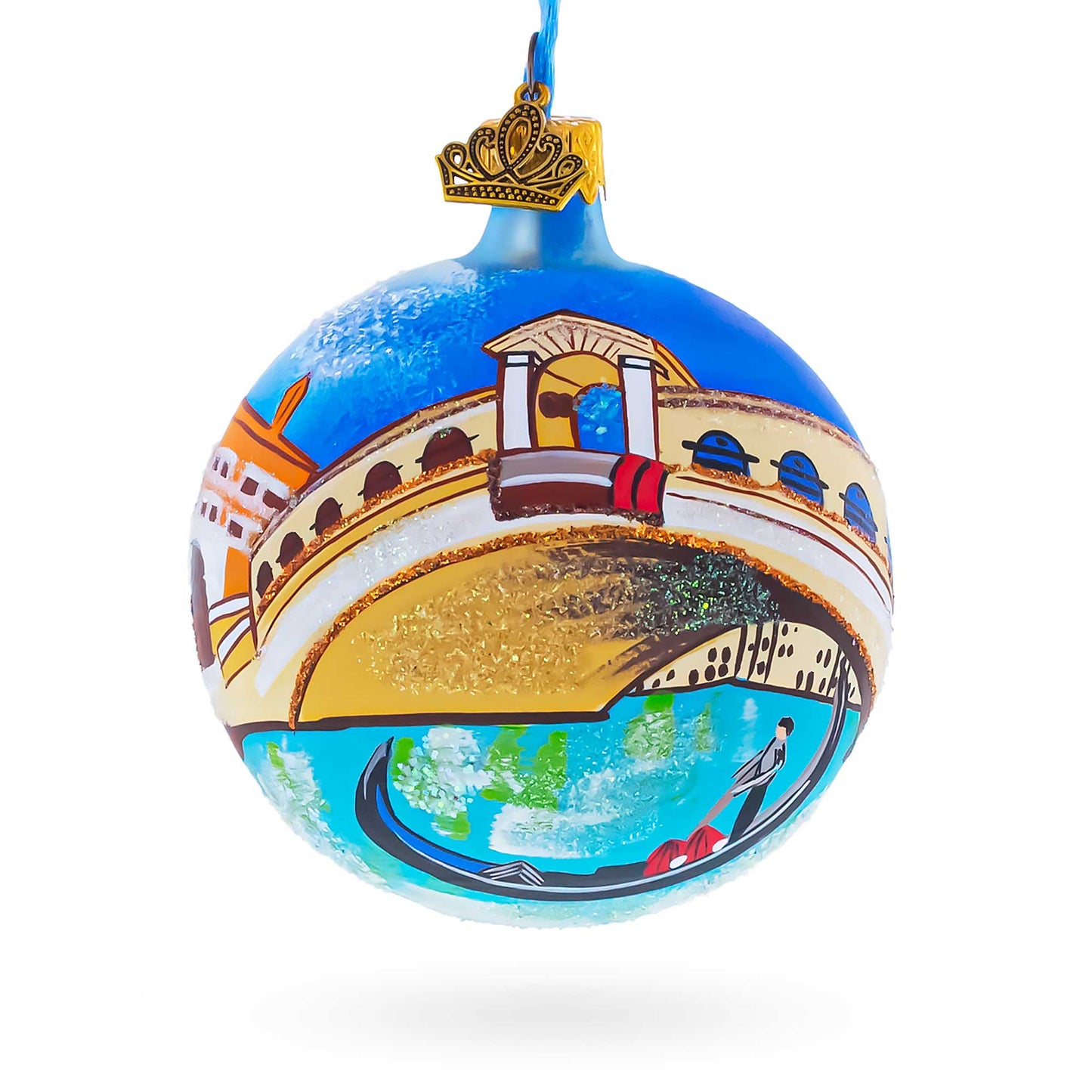 Gondola under The Rialto Bridge, Venice, Italy Glass Ball Christmas Ornament 3.25 Inches