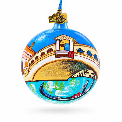 Gondola under The Rialto Bridge, Venice, Italy Glass Ball Christmas Ornament 3.25 Inches