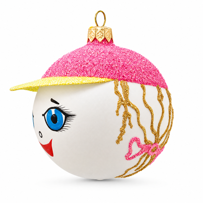 Girl in the Hat Glass Ball Christmas Ornament 3.25 Inches