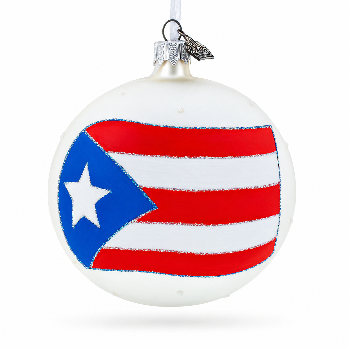 Flag of Puerto Rico Glass Ball Christmas Ornament 4 Inches