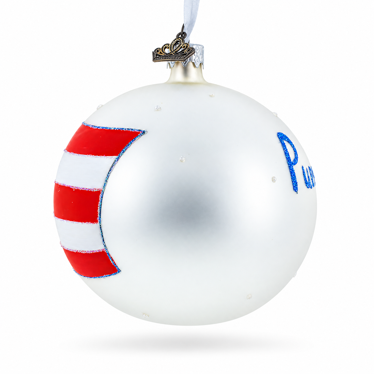 Flag of Puerto Rico Glass Ball Christmas Ornament 4 Inches