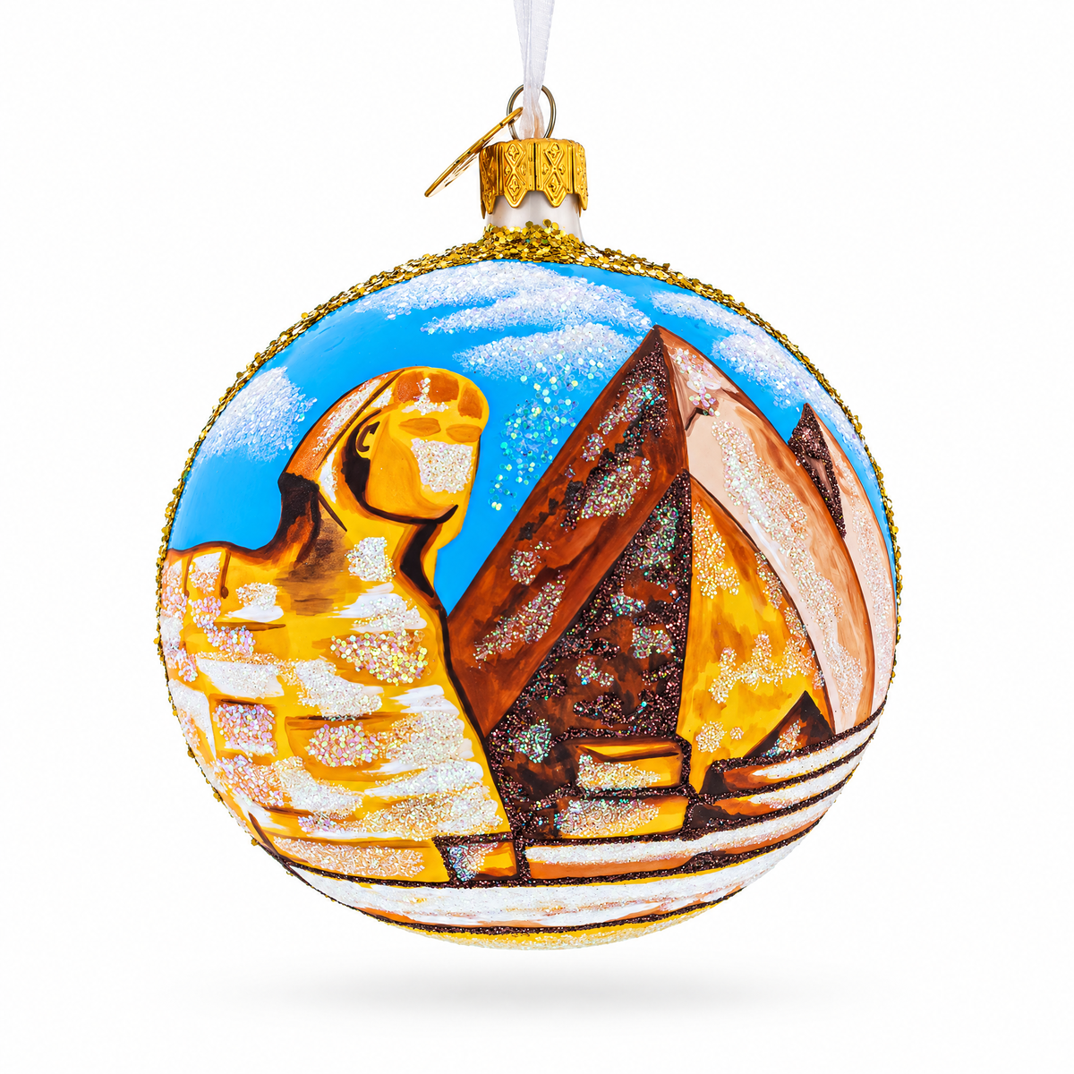 Pyramids and Great Sphinx of Giza, Egypt Glass Ball Christmas Ornament 4 Inches