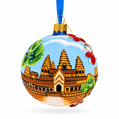 Angkor Wat Temple, Cambodia Glass Ball Christmas Ornament 3.25 Inches