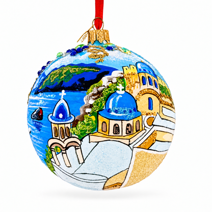 Santorini, Thira Island, Greece Glass Ball Christmas Ornament 4 Inches